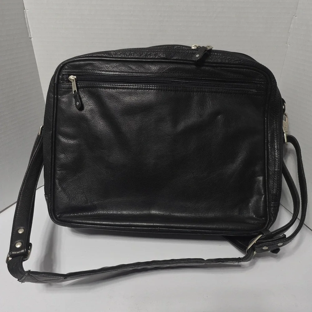 Canyon Leather Co Black Pebbled Leather Laptop Briefcase Messenger Bag AG States